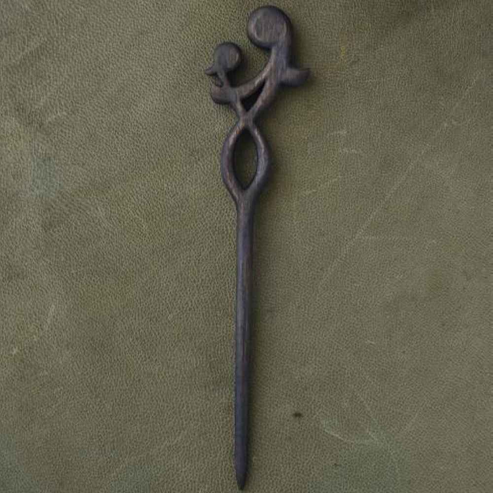 Large Handcrafted Wooden Hair Stick – Mother’s Seal Design