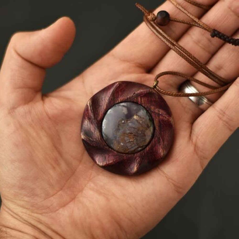 Hand-Carved Wooden Necklace – Galaxy Abstract Design