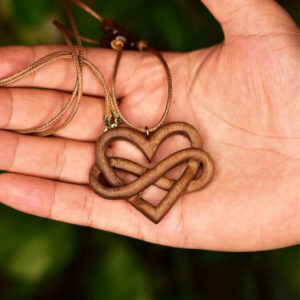 Hand-Carved Wooden Necklace – Heart Infinity Design