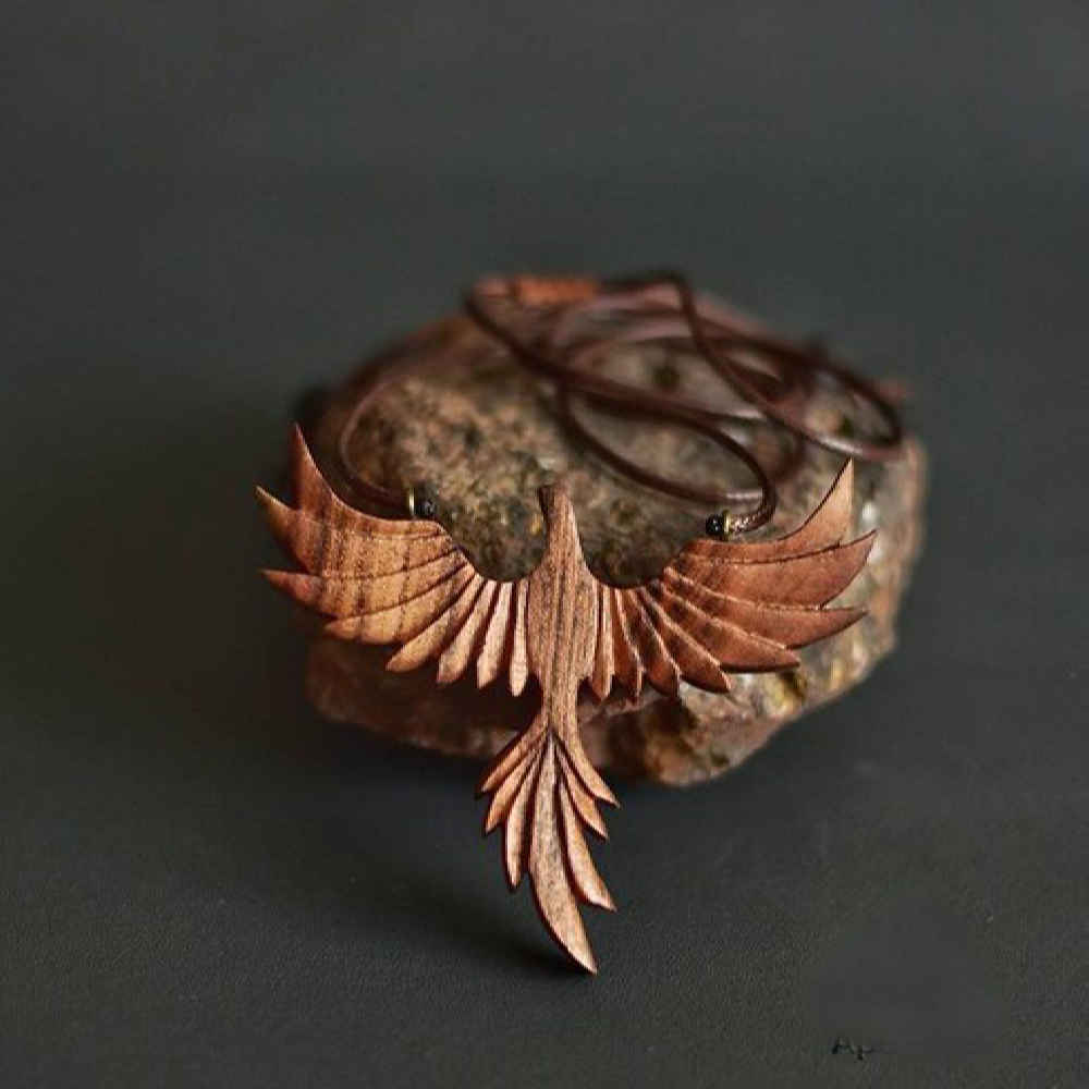Hand-Carved Wooden Necklace – Phoenix Rebirth Design