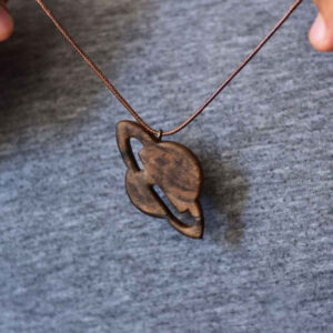 Hand-Carved Wooden Necklace – Saturn Planet Design