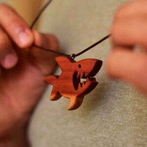 Hand-Carved Wooden Pendant – Shark Ocean Inspired Design