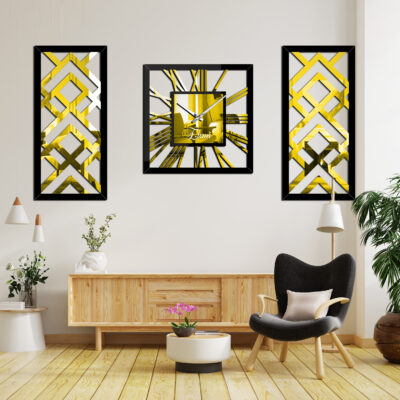 Modern 3-Piece Wooden Wall Clock Set with Geometric Design – Decorative Accent for Living Rooms and Offices