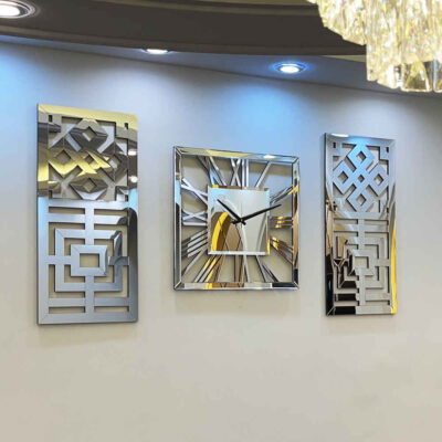 Modern 3-Piece Wooden Wall Clock Set with Geometric Design – Decorative Accent for Living Rooms and Offices
