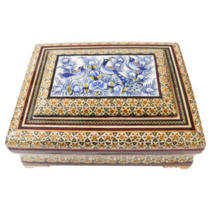 Beautiful Wooden Quran Storage Box – Khatam Enameled with Velvet Lining Model Birds