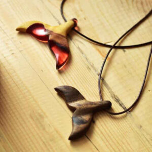 Set of 2 Carved Wood Pendant with Resin Handcrafted Artistic Dolphin
