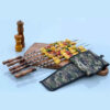 Set of Six Steel Skewers with Wooden Handle (63 cm) for Kebab and Grilling
