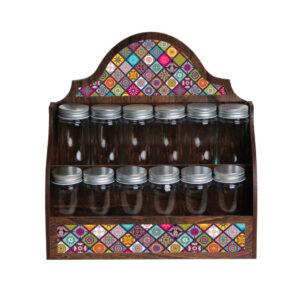 Wooden Spice Rack with 12 Jars – Persian Inspired Barsam