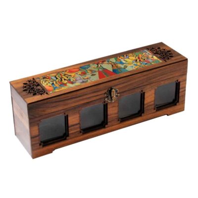 Wooden Spice Rack with 4 Ceramic Canisters - Persian Inspired Dance