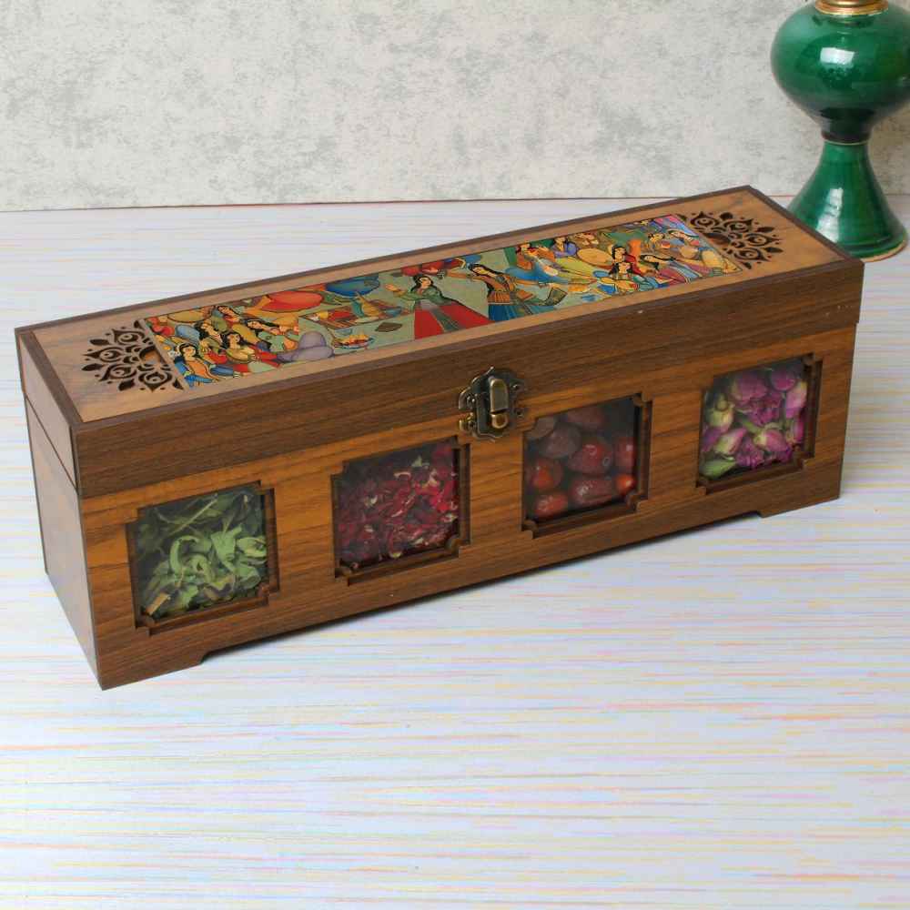 Wooden Spice Rack with 4 Jars – Persian Inspired Dance