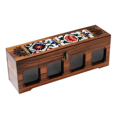 Wooden Spice Rack with 12 Ceramic Canisters - Persian Inspired Tanin