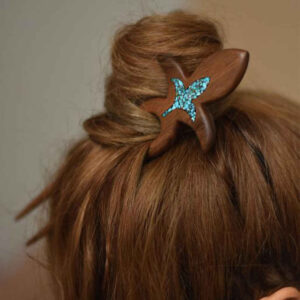 Wooden Hair Fork Handcrafted Matter Lotus Flower Design Large