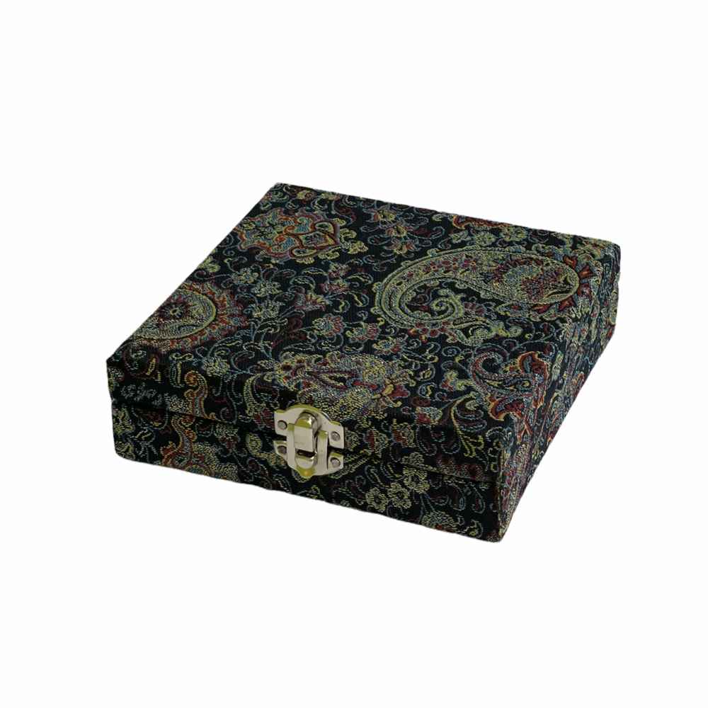 Wood and Fabric Jewelry Box Handcrafted with Persian-Inspired Pattern – Rima