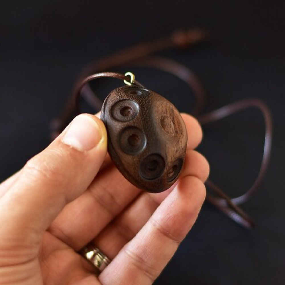 Hand-Carved Wooden Necklace – Hang Drum Musician Design