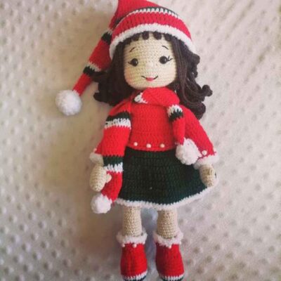 Amigurumi Handmade Crochet Stuffed Doll – Christmas Girl | Soft Plush Toy