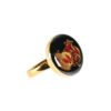 Steel Signet Ring with Agate Resin Covered and Gold Plated Pomegranate Symbol
