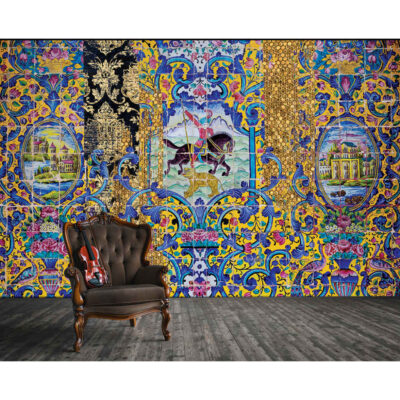 Persian Blue Traditional Wall Mural Model Horse for Modern Interiors