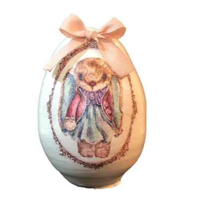 Decorative Hand Painted Pottery Egg - Rabbit