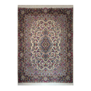Hand-Knotted Persian Kerman Ladan Rug (Classical Floral Medallion) – Gray Wool