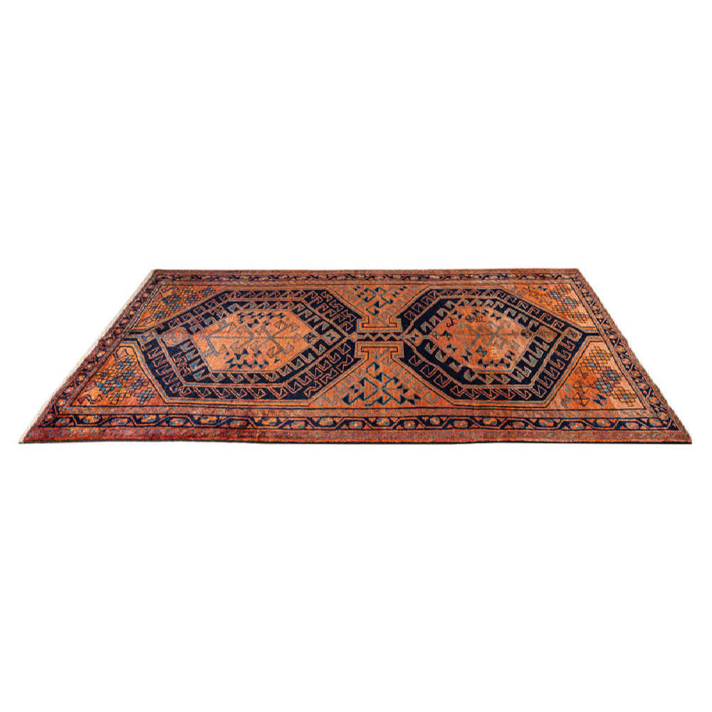 Vintage Persian Ardabil Meshkin Rug (Tribal Geometric Medallion) – Orange Wool