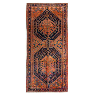 Vintage Persian Ardabil Meshkin Rug (Tribal Geometric Medallion) – Orange Wool