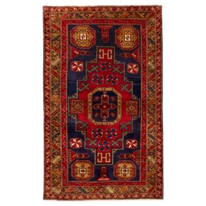 Vintage Persian Ardabil Negar Rug (Tribal Geometric Medallion Pattern) – Orange Wool