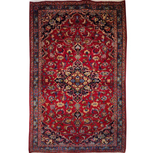 Vintage Persian Kashmar Ghadimi Rug (Traditional Floral Medallion) – Red Wool