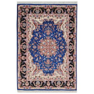 Hand-Knotted Persian Kashmar Yosra Rug (Traditional Floral Medallion) – Blue Wool