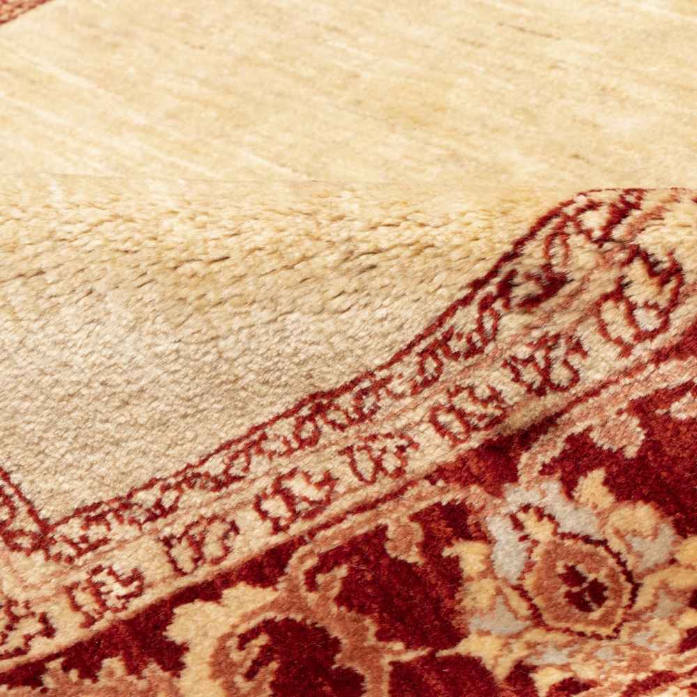 Hand-Knotted Persian Yazd Doran Rug (Minimalist Plain Center Bordered) – Cream Wool