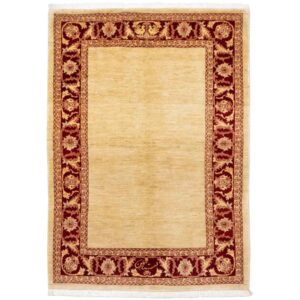 Hand-Knotted Persian Yazd Doran Rug (Minimalist Plain Center Bordered) – Cream Wool