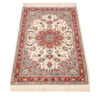 Hand-Knotted Persian Yazd Hoda Rug (Classical Floral Medallion) - Cream Silk & Wool