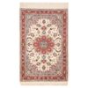 Hand-Knotted Persian Yazd Hoda Rug (Classical Floral Medallion) - Cream Silk & Wool