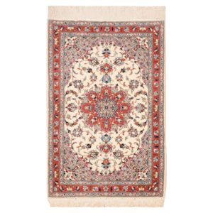 Hand-Knotted Persian Yazd Hoda Rug (Classical Floral Medallion) – Cream Silk & Wool