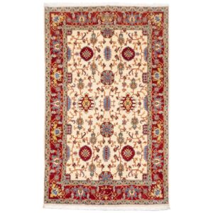 Hand-Knotted Persian Yazd Homeira Rug (Classical Floral Medallion) – Cream Wool