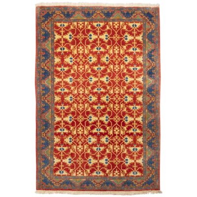 Hand-Knotted Persian Yazd Laleh Rug (Classical All-over Geometric) - Orange Wool