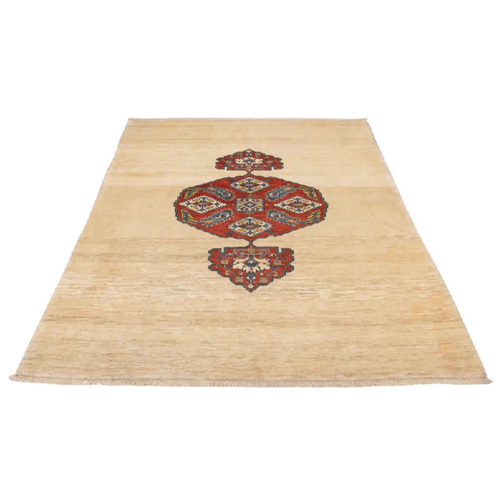 Authentic Hand-Knotted Persian Gabbeh Rug – Geometric Riz Mahi Design in Cream Wool
