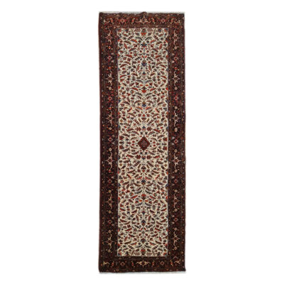 Vintage Persian Ardabil Haleh Runner Rug (Tribal Geometric Medallion) - Red Wool
