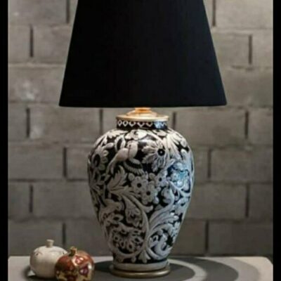 Handcrafted Classic Floral Ceramic Vase Table Lamp with Fabric Shade