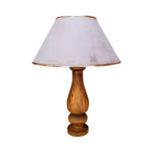 Handcrafted Minimalist Urn-Shaped Wooden Table Lamp with Velvet Shade