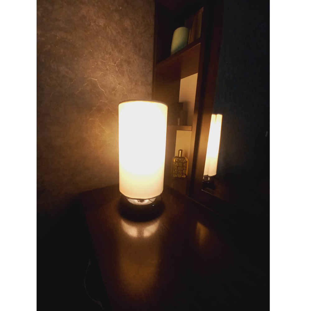 Minimalist Cylindrical Wooden Table & Bedside Lamp with White Shade