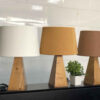 Handcrafted Minimalist Pyramid Wooden Table Lamp with Fabric Shade