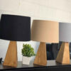 Handcrafted Minimalist Pyramid Wooden Table Lamp with Fabric Shade