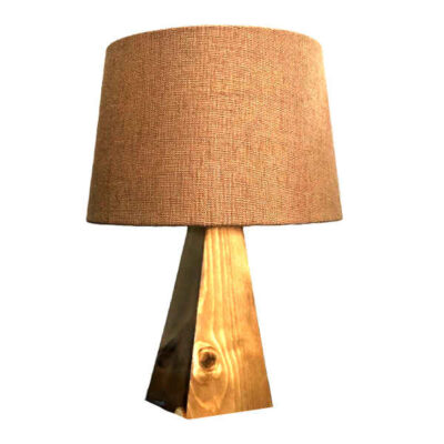 Handcrafted Minimalist Pyramid Wooden Table Lamp with Fabric Shade