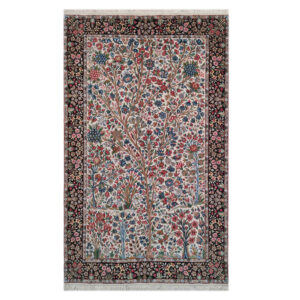 Hand-Knotted Persian Kerman Kiarash Rug (Elegant All-over Floral) – Gray Wool