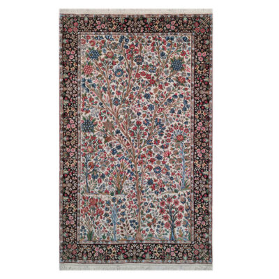 Hand-Knotted Persian Kerman Kiarash Rug (Elegant All-over Floral) - Gray Wool
