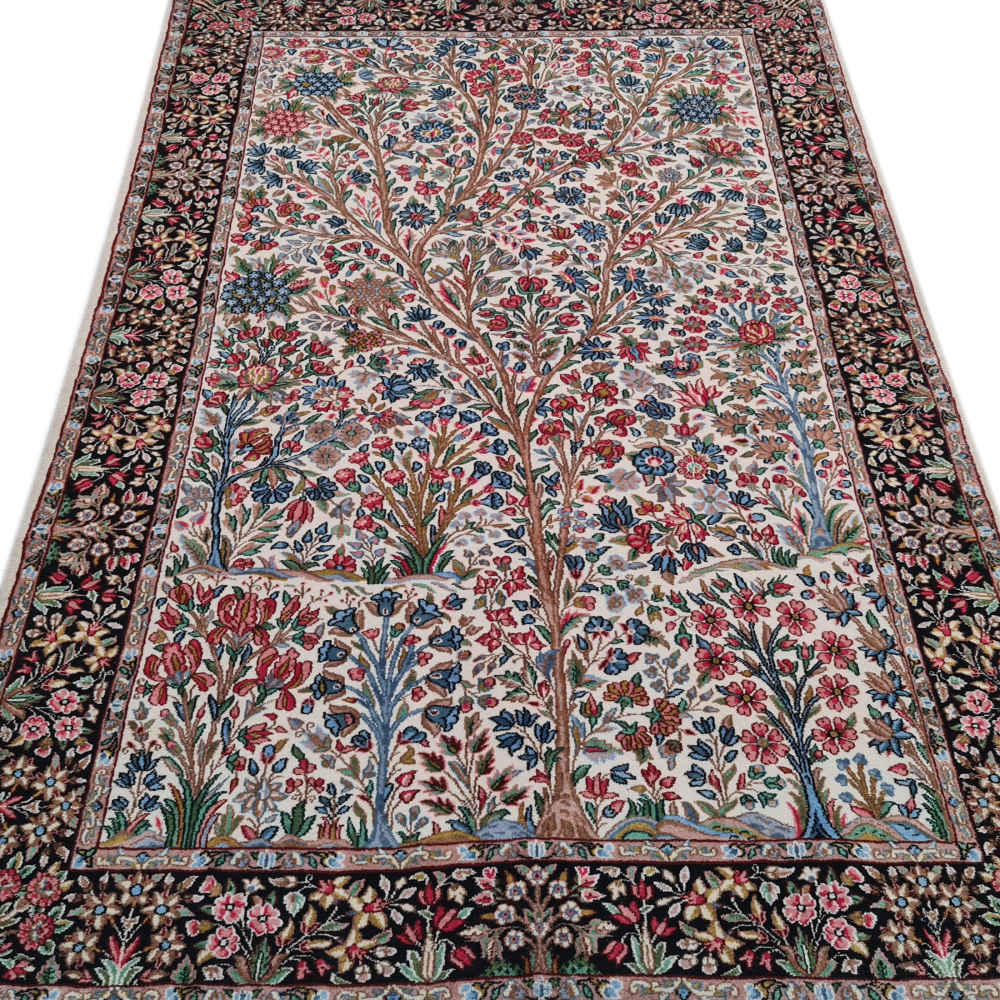 Hand-Knotted Persian Kerman Kiarash Rug (Elegant All-over Floral) – Gray Wool