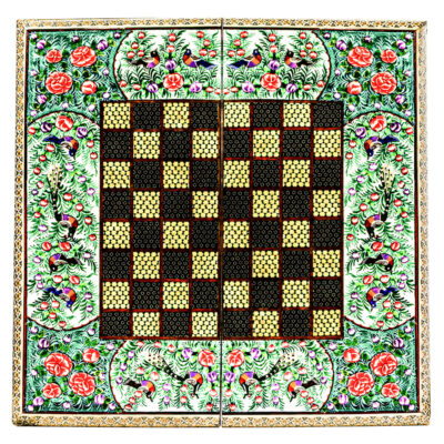 Handcrafted Persian Naghashi Floral Wooden Marquetry Chess Board