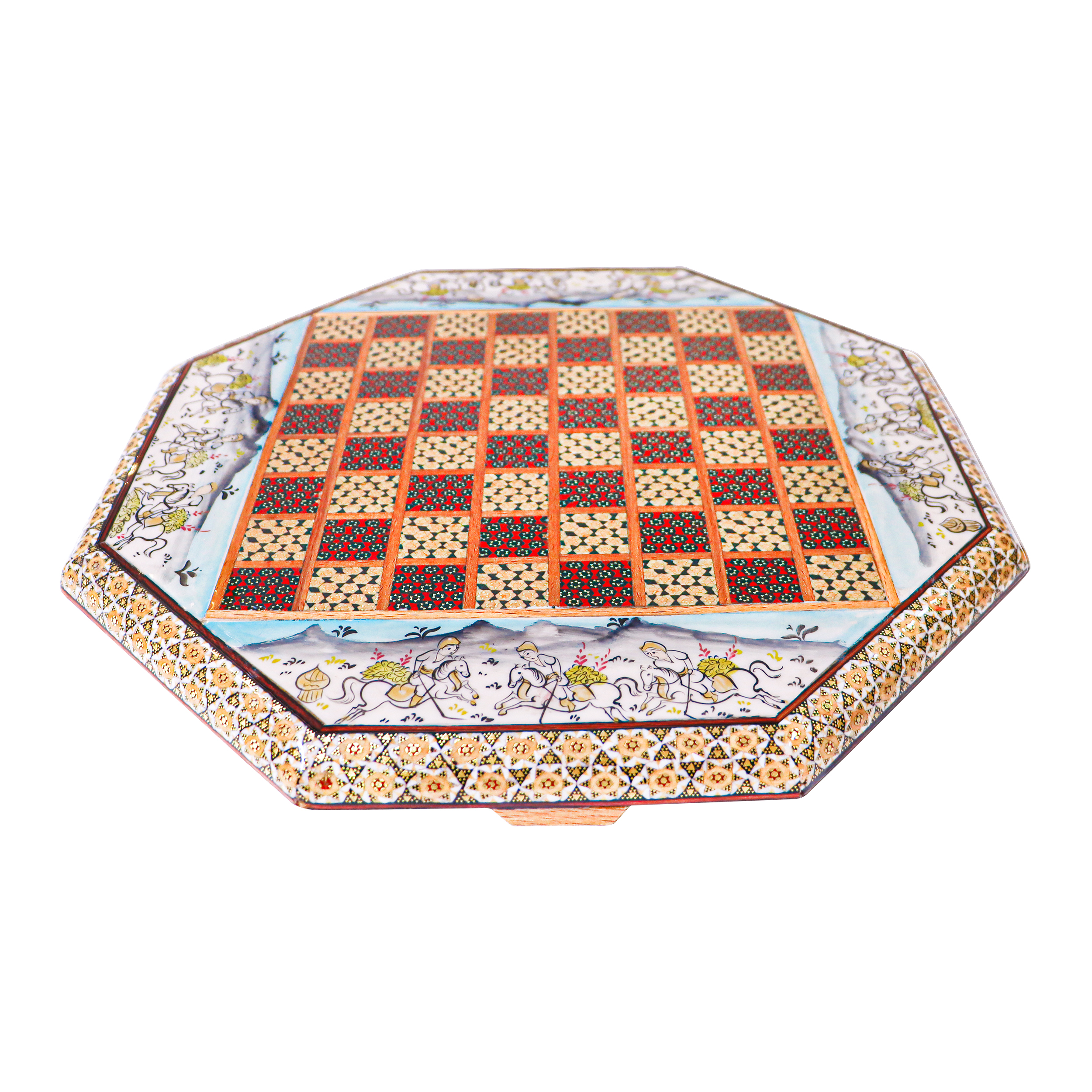 Handcrafted Persian Simaroo Floral Wooden Khatamkari Chess Board