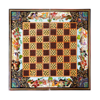 Handcrafted Persian Tazhib Floral Wooden Marquetry Chess Board