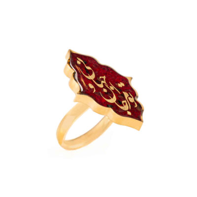 Garnet Steel Signet Ring – Gold Plated Jaan Calligraphy, Resin Covered Gemstone, Heritage Design
